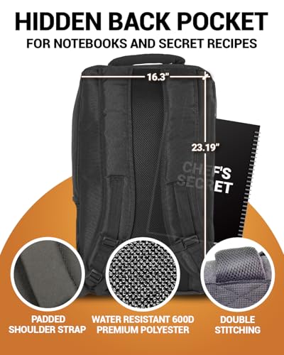 Chef Knife Backpack TRAVELLER - Patented Knife Retention Panels with Hook-and-Loop, Water Resistant 900D Polyester Canvas, YKK Zippers, Work Bag for Chefs & Culinary Students (Black)