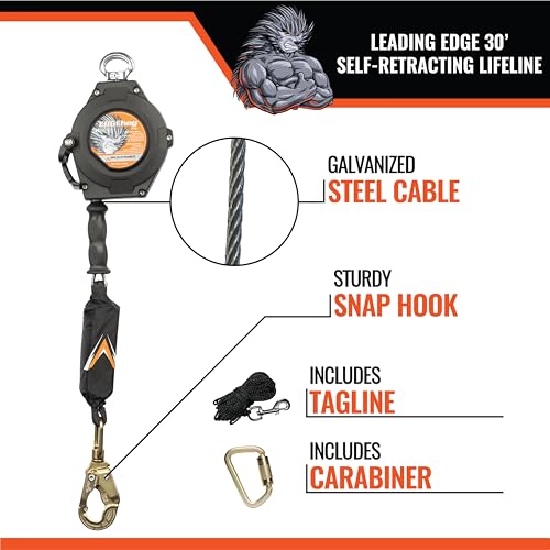 Malta Dynamics Edgehog Self Retracting Lifeline – 30’ Leading Edge Fall Protection Yoyo Cable, Class 2 Retractable Lanyard with Quick-Action Brake, OSHA and ANSI Compliant Safety Lanyard - size: 30 Foot
