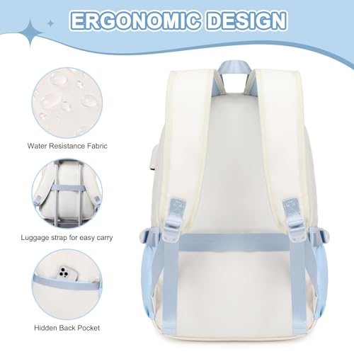 Scothen Backpacks for Girls, Girls Backpack with Lunch Box & Pencil Pouch for Teens Girl Kids Elementary Middle High School College Student Bookbag Daypack Laptop Travel Backpack for Women - color: Beige Blue