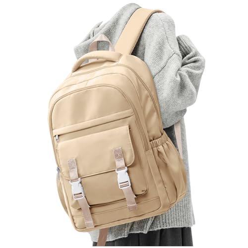 School Backpack For Women Men College Backpack With Lots Of Pockets Cute BookBag Casual Daypack Backpacks For Teens Girls Boys Waterproof(Khaki) - color: D4-khaki