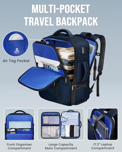 MATEIN Personal Item Backpack 18x14x8, Expandable TSA Approved Underseat Travel Backpack Fit 17.3 inch Laptop, Large Carry on Bag Luggage with Shoe Compartment Removable for Frontier Airlines, Blue - color: Blue