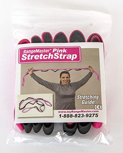 RangeMaster Stretch Strap with Exercise Guide│ Versatile Multi-Loop Strap Perfect for Yoga, Pilates, and Physical Therapy │ Portable │ Helps Improve Flexibility - color: Pink