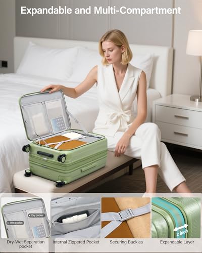 Hanke 26 Inch Expandable Luggage Top Opening Checked Bag Luggage Hard Shell Suitcases with Wheels Lightweight Travel Luggage Heavy Duty Luggage Suitcase with Lock for Woman Men-Bamboo Green - color: Bamboo Green, size: 26 Inch Expandable