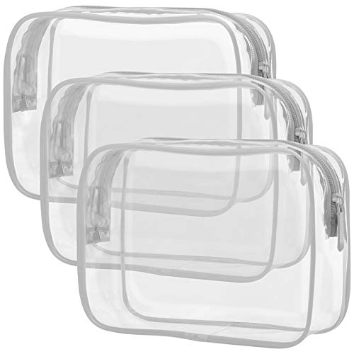 PACKISM Clear Makeup Bag, Waterproof TSA Approved Toiletry Bag Quart Size Bag, Clear Makeup Bags with Zipper Travel Cosmetic Bag, Carry on Airport Airline Compliant Bag, 3 Pack, Grey - color: Grey, size: Medium Set (Standard)