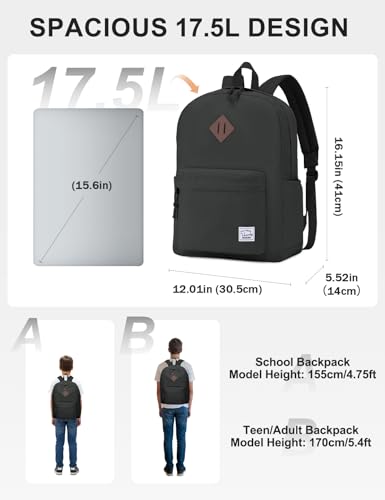 VASCHY Lightweight Backpack for School, Classic Basic Water Resistant Casual Daypack for Travel with Bottle Side Pockets (Gray) - color: Dark Gray