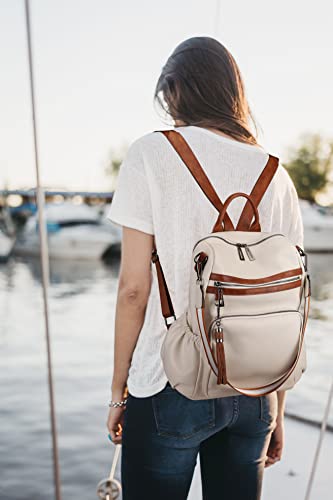 Uromee Travel Backpack Purse for Women Vegan Leather Ladies Fashion Tassel Shoulder Bag Convertible - color: 0243 Large White Brown