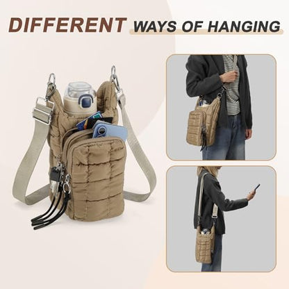 Water Bottle Carrier Bag, Convenient and Durable, Crossbody Water Bottle Holder for Hiking, Cycling - color: Khaki