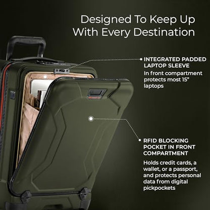 Briggs & Riley 22 Inch Carry-On Luggage with Wheels - Small Rolling Hard Shell Heavy Duty Suitcase with Front Laptop Compartment - 360 Spinner Wheels - Torq Collection - Hunter Green - color: Hunter, size: 22'"