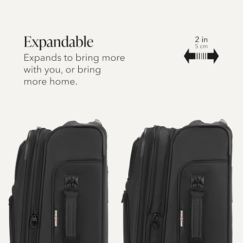 SWISSGEAR Sion Carry-On Spinner Luggage, Softside Expandable, Lightweight Suitcase, Black, 22.75-Inch - color: Black, size: Carry-On