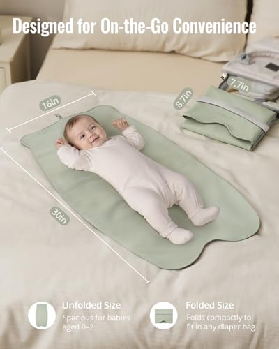 Blissful Diary Vegan Leather Portable Changing Pad, Wipeable & Waterproof Baby Change Mat，Diaper Bag, Travel Essential & Registry Gift, Light Green - color: Light Green