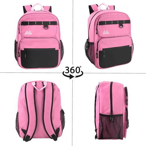 Summit Ridge Travel Backpack for Men and Women, Spacious Work Daypack with Water Bottle Pockets (Pink) - color: Pink