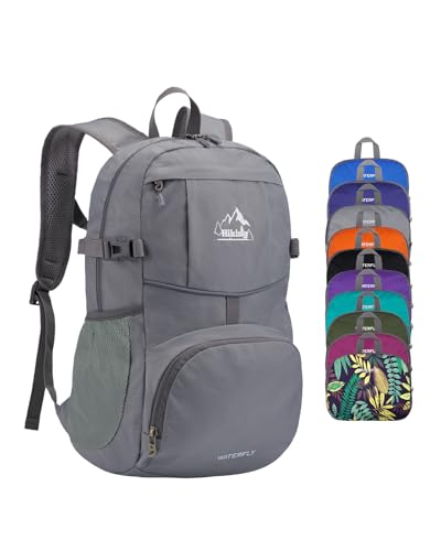 WATERFLY Hiking Packable Daypack Backpack: 25L Ultra Lightweight Day Pack for Women Men - Small Compact Folding Back Pack for Outdoor Sport Cycling Camping Travel Trip - Gray - color: C-gray, size: 25L