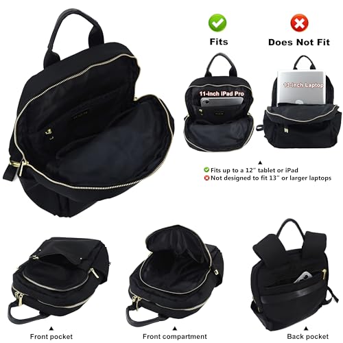 M-ioi-M Small Backpack Purse for Women, Fashion Nylon Daypack with Gold Hardware, Lightweight Water-Resistant Casual Commuting Bag for Work, College, City Walks, Fits up to 12" Tablet (Black, Small) - color: Black,small