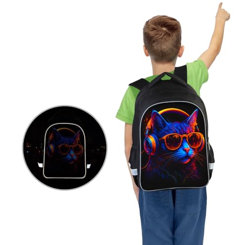 HiMagics Heavy Duty School Backpack for Teens - Large Capacity Middle High School Bookbag, Durable Aesthetic School Bag for Teen Boys Girls, Music Cat Black - color: A12-cat