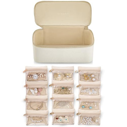 VLANDO Travel Jewelry Case,Jewelry Box with 12 Velvet Jewelry Pouch Jewelry Travel Organizer for Women Girl Jewelry Case Necklace Rings Earrings Bags Wedding Gifts (White) - color: 12PCS-White