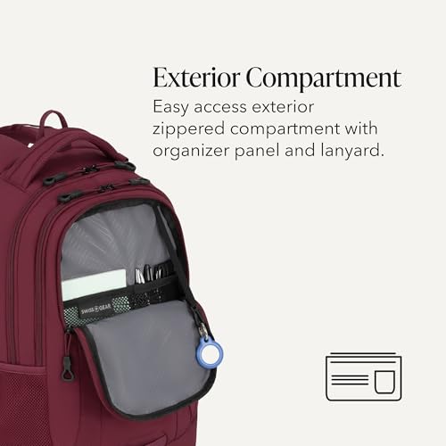 SWISSGEAR Cecil Laptop Backpack, Fits Most 16-Inch Laptops, Three-Compartment Design, Airflow Back Panel, Merlot, 27.3L, 18-Inch - color: Merlot