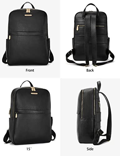 BOSTANTEN Genuine Leather 15.6 inch Laptop Backpack Purse for Women College Casual Backpack Travel Bag - color: 1-black
