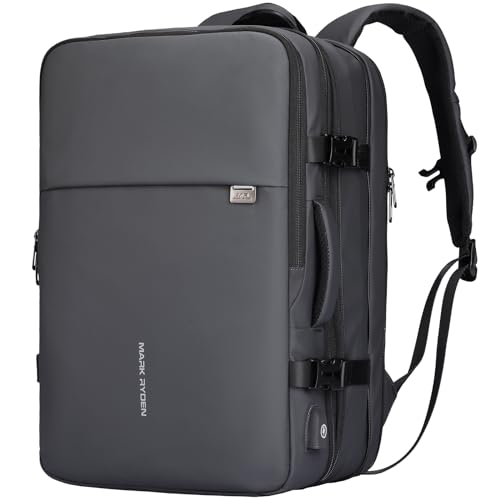 MARK RYDEN Travel Backpack for Men, 40L Airline Approved Carry on Backpack with USB Charging Port, 17.3 Inch Waterproof Business Laptop Backpack - color: Grey