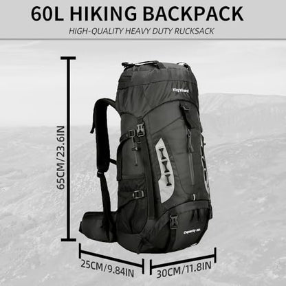 King'sGuard 60L Hiking Backpack for Men and Women Lightweight Camping Hiking Backpack with Rain Cover Large Waterproof Travel Backpack Backpacking Pack (Black) - color: Black