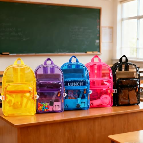 TINYAT Heavy Duty Clear backpack - See Through Transparent Daypack - color: Black