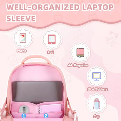 Girls Backpack, Kids Backpack for Girls with Anti-theft Back Pocket, Lightweight School Bookpack, Watrer Resistant, Bookbag for Elementary Primary School, Pink - color: Pink