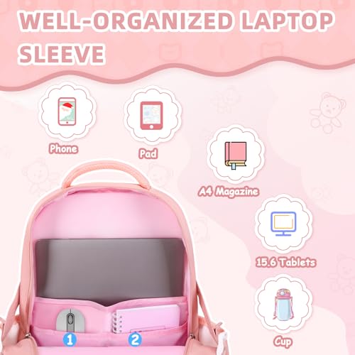 Girls Backpack, 3pcs Sets Kids Backpack for Girls with Anti-theft Back Pocket, Lightweight School Back pack Water Resistant Lunch Bag with Pencil case for Elementary Primary School, Pink - color: Pink 3pcs