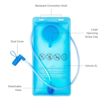 EVERFUN Hydration Bladder 2L/3L Water Reservoir for Hiking Backpack, Leak Proof Water Bladder with Detachable Hose & High Flow Ergonomic Bite Valve, Water Pouch for Cycling, Running - style: 2 L / 70 oz