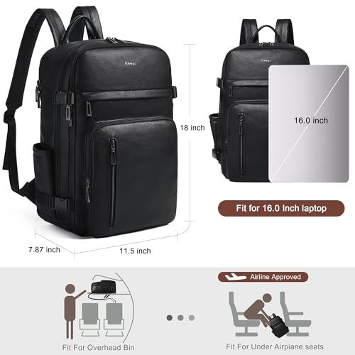 Vegan Leather Backpack for Women and Men, Fits 17.0" Laptop, Stylish Lay-Flat Carry-on Travel Backpack with Luggage Strap for Travel and Daily Use - color: 4-1 Black
