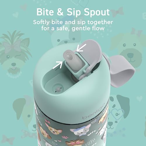 Bentgo Kids Water Bottle - Leak-Proof, Durable Tritan PFAS- & BPA-Free 15 fl oz, Kids/Toddlers Ages 3+ for School & Sports; Bite & Sip Spout, Carrying Handle, Dishwasher Safe (Puppy Love) - color: Puppy Love