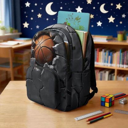 Suobstales 3D Basketball Print 17 Inch School Backpack for Boys Girls Lightweight Students Bookbag Middle School Schoolbag Casual Daypack Large Capacity Rucksack with Zipper Pocket - color: 3d Basketball
