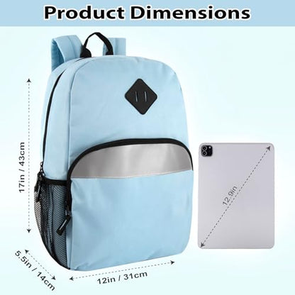 Trail maker 17" Backpack – Reflective School Backpack with Padded Straps, Water Bottle Pockets for Kids & Adults, School Travel Camp (Blue Light) - color: Blue