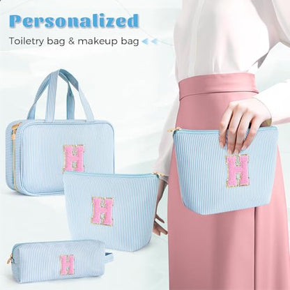 Gifts for Teen Girls Women - Personalized Toiletry Bag Initial Makeup Bag | Travel Cosmetic Bag | 8 9 10 11 12 13 14 15 16 Years Old Girl Gift Trendy Stuff - Blue H - color: Blue, style: H