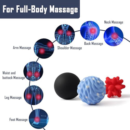 3-Piece Silicone Massage Ball Set for Deep Tissue and Trigger Points - Lacrosse Massage Balls for Myofascial Release, Muscle Knots & Plantar Fasciitis (Silicone Full-Body Recovery Set) - style: Silicone Full-body Recovery Set