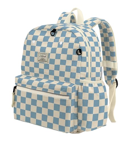 Corduroy Kids Backpack for Boys 6-10: Boys Backpacks for Elementary Kindergarten 15” H Fit Folder - color: Blue Chessboard Corduroy, style: Age 6-10 (15" H Fit A4 Folder)