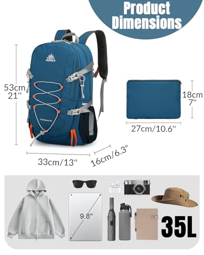35L Foldable Hiking Backpack for Men Women, Large Packable Lightweight Outdoor Daypack with Chest Strap, Waterproof Rucksack Backpacks for Travel Hiking Camping Trekking Mountaineer, Blue - color: Blue
