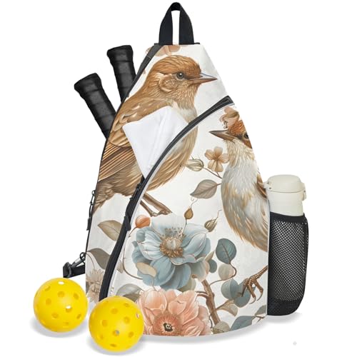 Pickleball Bag for Women Men Adjustable Crossbody Sling Backpack Hold Pickleball Paddle Water Bottle - color: Multicolor 15