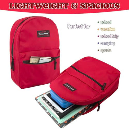 Trail maker Classic 17 inch Backpacks with Adjustable Padded Straps | School Backpacks for Girls, Boys (Red) - color: Red