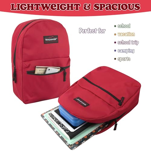 Trail maker Classic 17 inch Backpacks with Adjustable Padded Straps | School Backpacks for Girls, Boys (Red) - color: Red