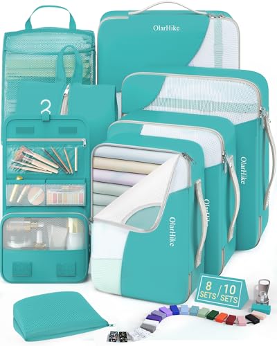 8 Set Packing Cubes for Travel, Gifts for Women Mom,Anti-Tearing Suitcase Organizer,OlarHike Vacation Essentials & Accessories for Cruise Ship - color: 16 Turquoise