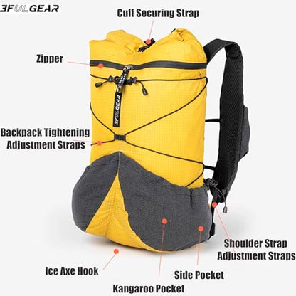 3F UL GEAR Koala Backpack 20L - Ultra-Lightweight UHMWPE Waterproof Daypack for Men & Women | Hiking & Outdoor Travel - color: Bright Yellow