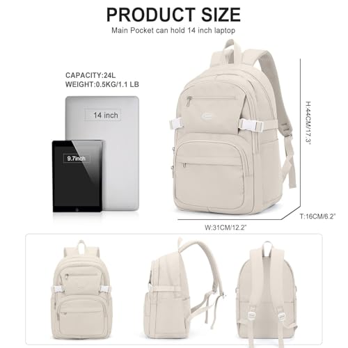 Lightweight Backpack for College & High School Backpack With Lots of Pockets Cute School Bag for Girls Boys, Large Capacity Bookbag for Women Men, Waterproof Teens Casual Daypack Backpack(Beige) - color: G2-beige