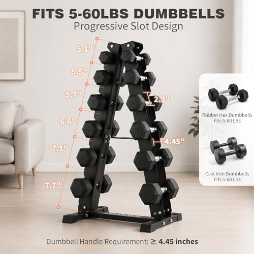 LIONSCOOL 5/6 Tier A-Frame Dumbbell Rack Stand Only, Heavy Duty Steel Weight Rack for Home Gym, Space-Saving Dumbbell Stand (200/300/600LBS Capacity) - size: 6 Tier 5-60LB