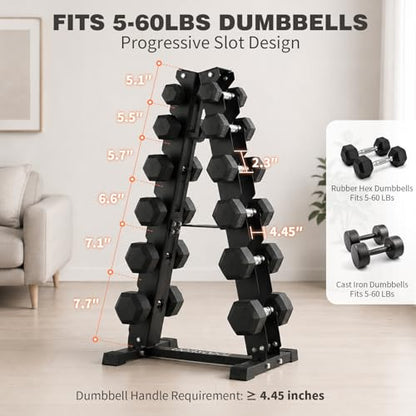 LIONSCOOL 5/6 Tier A-Frame Dumbbell Rack Stand Only, Heavy Duty Steel Weight Rack for Home Gym, Space-Saving Dumbbell Stand (200/300/600LBS Capacity) - size: 6 Tier 5-60LB