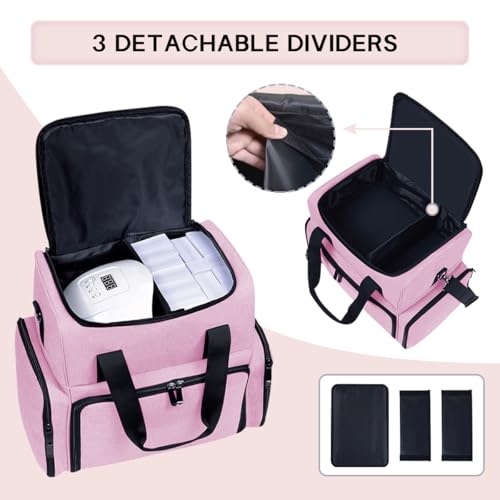 Large Cosmetic Bag with 4 Removable Case and 2 Removable Dividers Double Layer Travel Storage Organizer, Makeup Brushes Storage Section Pink - color: Pink 22