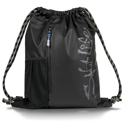 Salt Life Drawstring Backpack for Men and Women - Small Draw String Cinch Gym Bag with Water Bottle Pocket and Zipper Pocket - color: Black