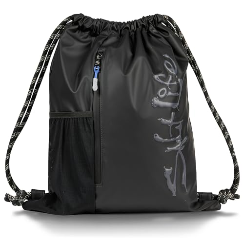 Salt Life Drawstring Backpack for Men and Women - Small Draw String Cinch Gym Bag with Water Bottle Pocket and Zipper Pocket - color: Black