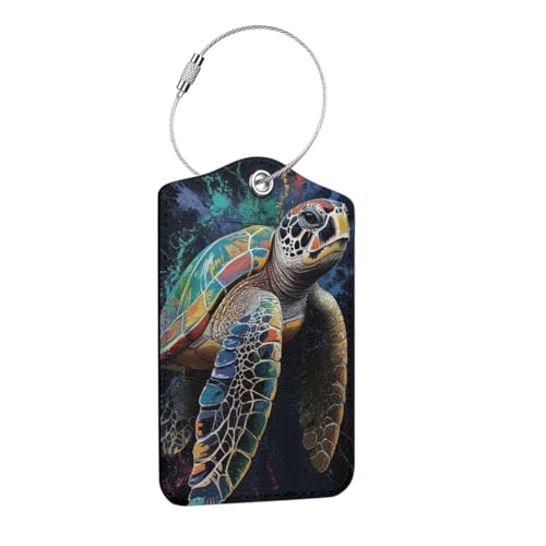 Sea Turtle Luggage Tag, Cute Turtle Theme Suitcase Tags with Privacy Flap and Metal Loop, Luggage Tags Identifiers Travel Essentials Bag Tag, Turtles Gifts for Women Men Friends - color: Multicolored 1687