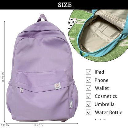Cute Aesthetic Backpack Y2K Simple Solid Color Kawaii Backpacks Travel Laptop Backpack (Purple) - color: Purple