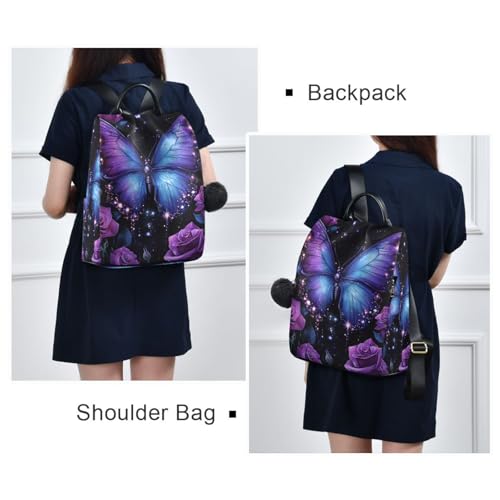 MNSRUU Backpack Womens, Anti-Theft Womens Backpack Travel Handbags Shoulder Bag Butterfly Rose Carry On Ladies Rucksack Fashion Casual Daypack, Hairball Pendant - color: Butterfly A16955