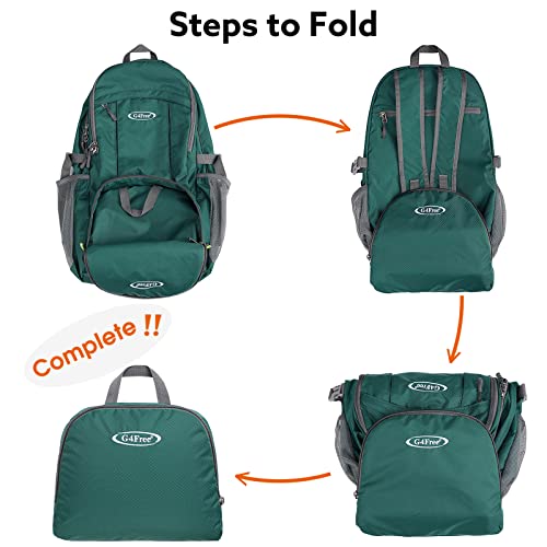 G4Free 40L Lightweight Packable Hiking Backpack, Waterproof Travel Daypack - color: Dark Green